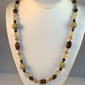 Silver Tone With Agate, Acrylic And Crystal Beaded Necklace (NA86)